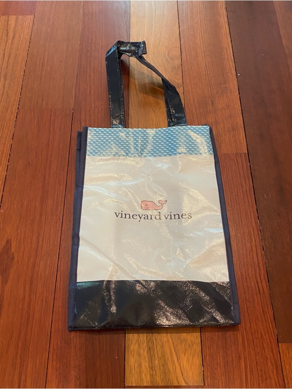 Vineyard Vines Navy & White Tote with Pink Whale Accent